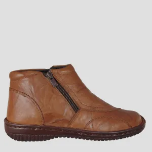 5250 - TAN CRINKLE LEATHER ANKLE BOOTS