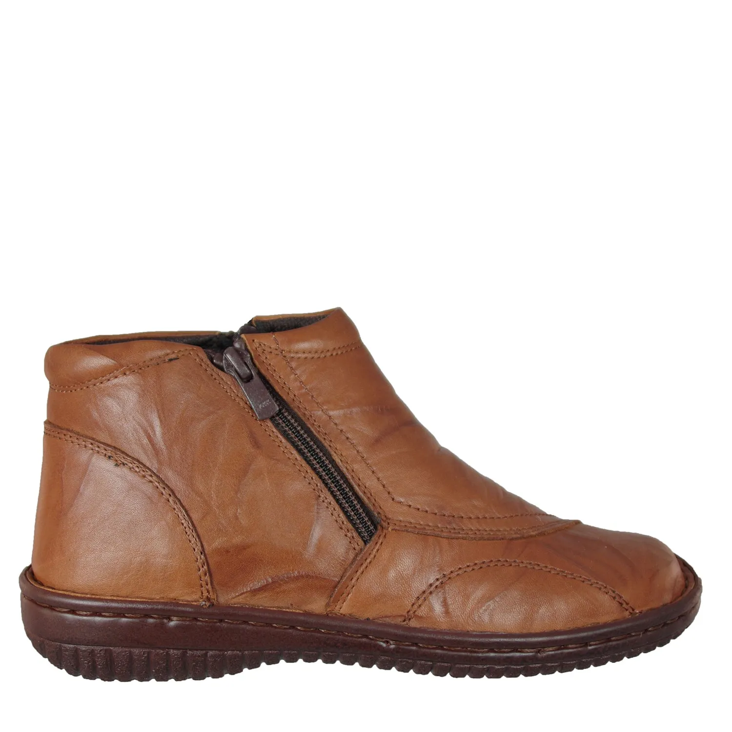 5250 - TAN CRINKLE LEATHER ANKLE BOOTS