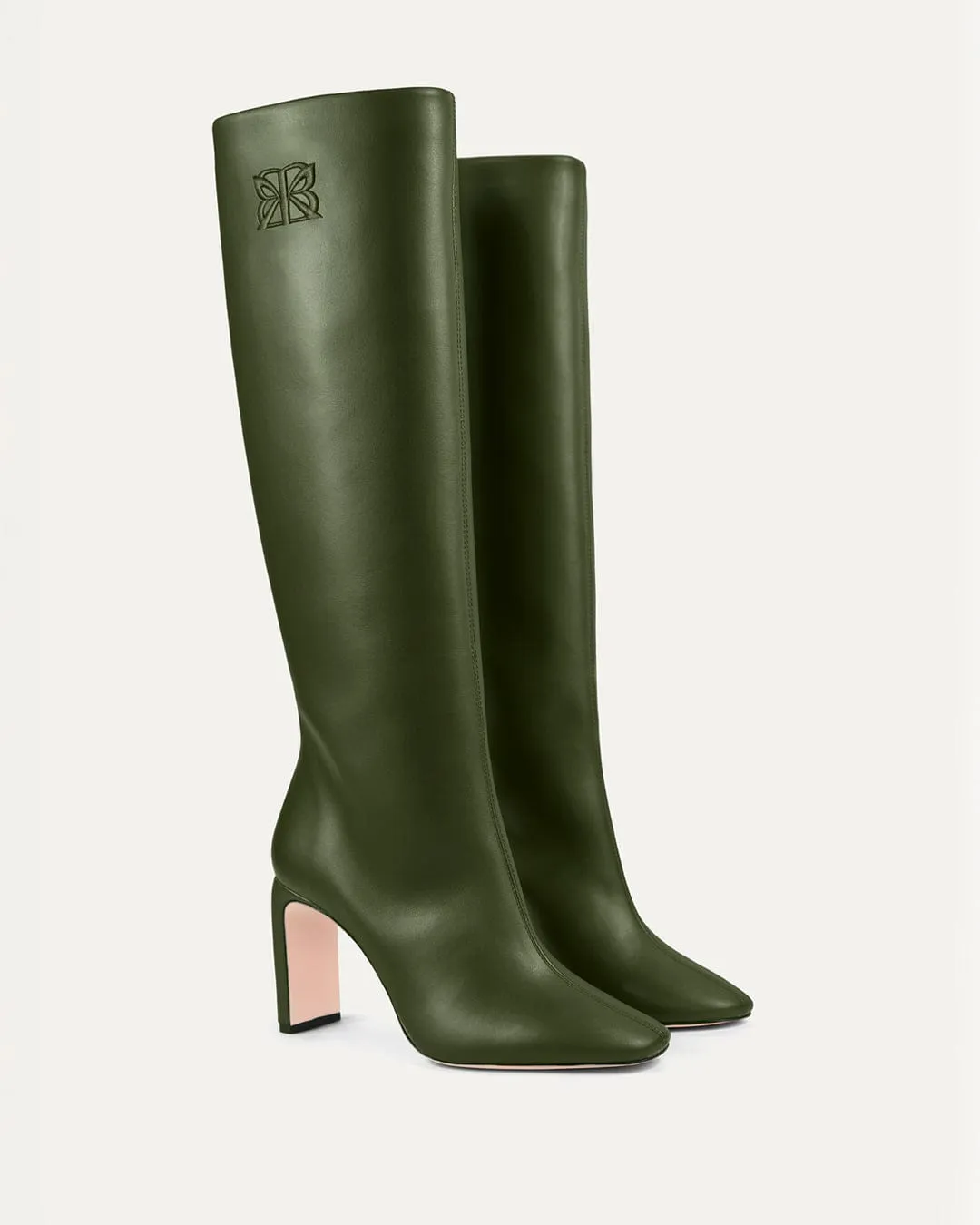8.30am Cactus Leather Vegan High Knee Heeled Boots | Dark Green