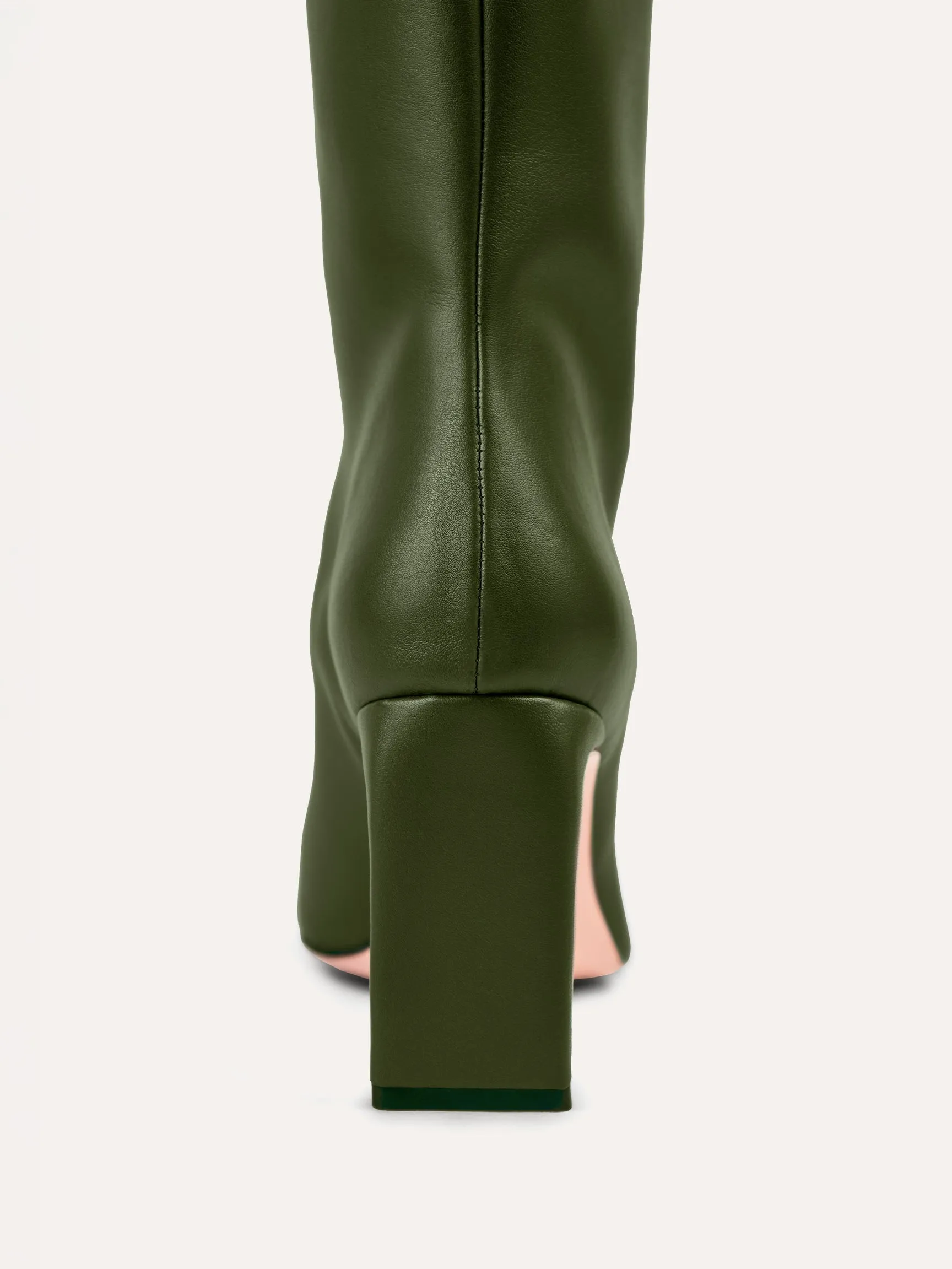 8.30am Cactus Leather Vegan High Knee Heeled Boots | Dark Green