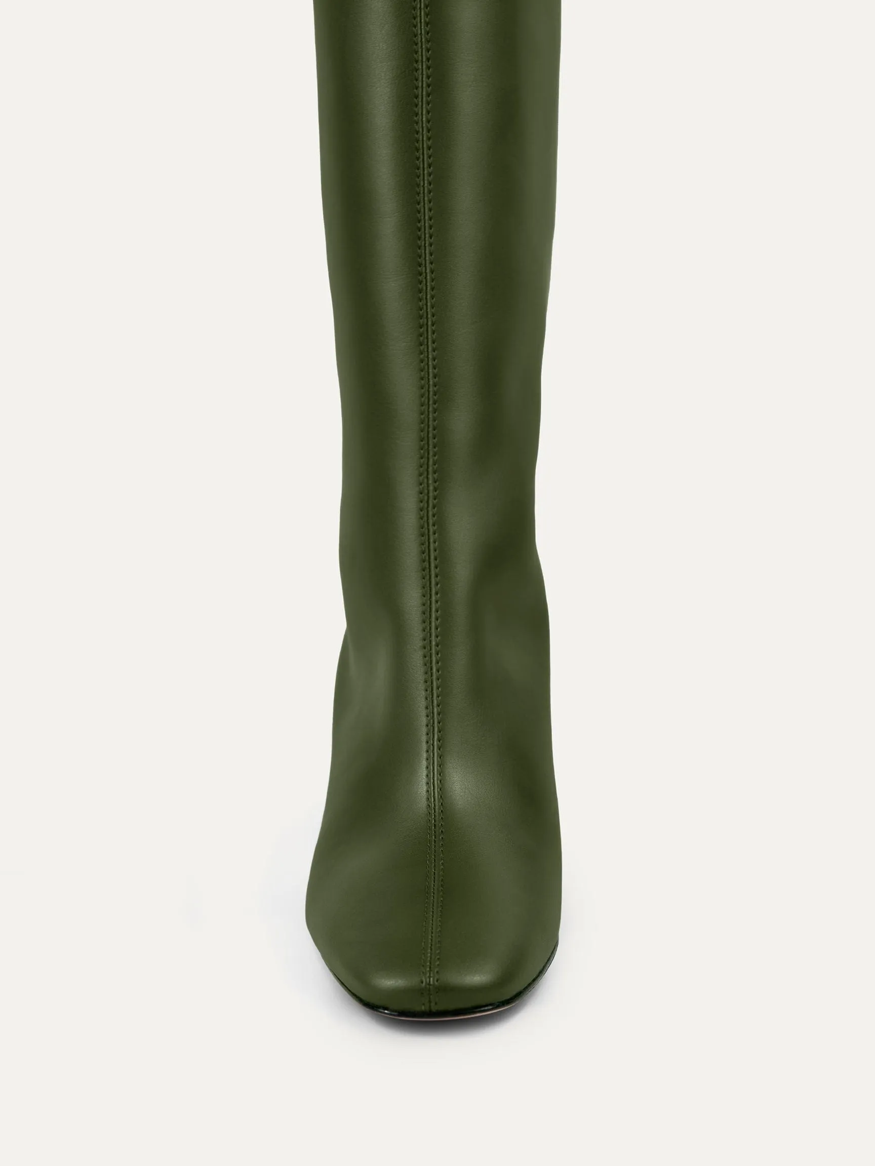 8.30am Cactus Leather Vegan High Knee Heeled Boots | Dark Green