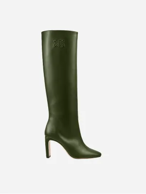 8.30am Cactus Leather Vegan High Knee Heeled Boots | Dark Green