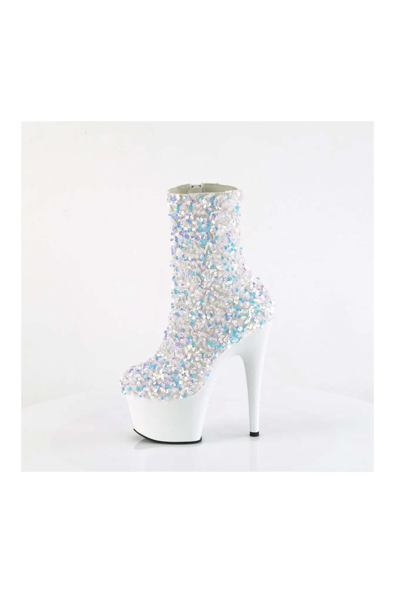 ADORE-1042SQ White Sequins Ankle Boot