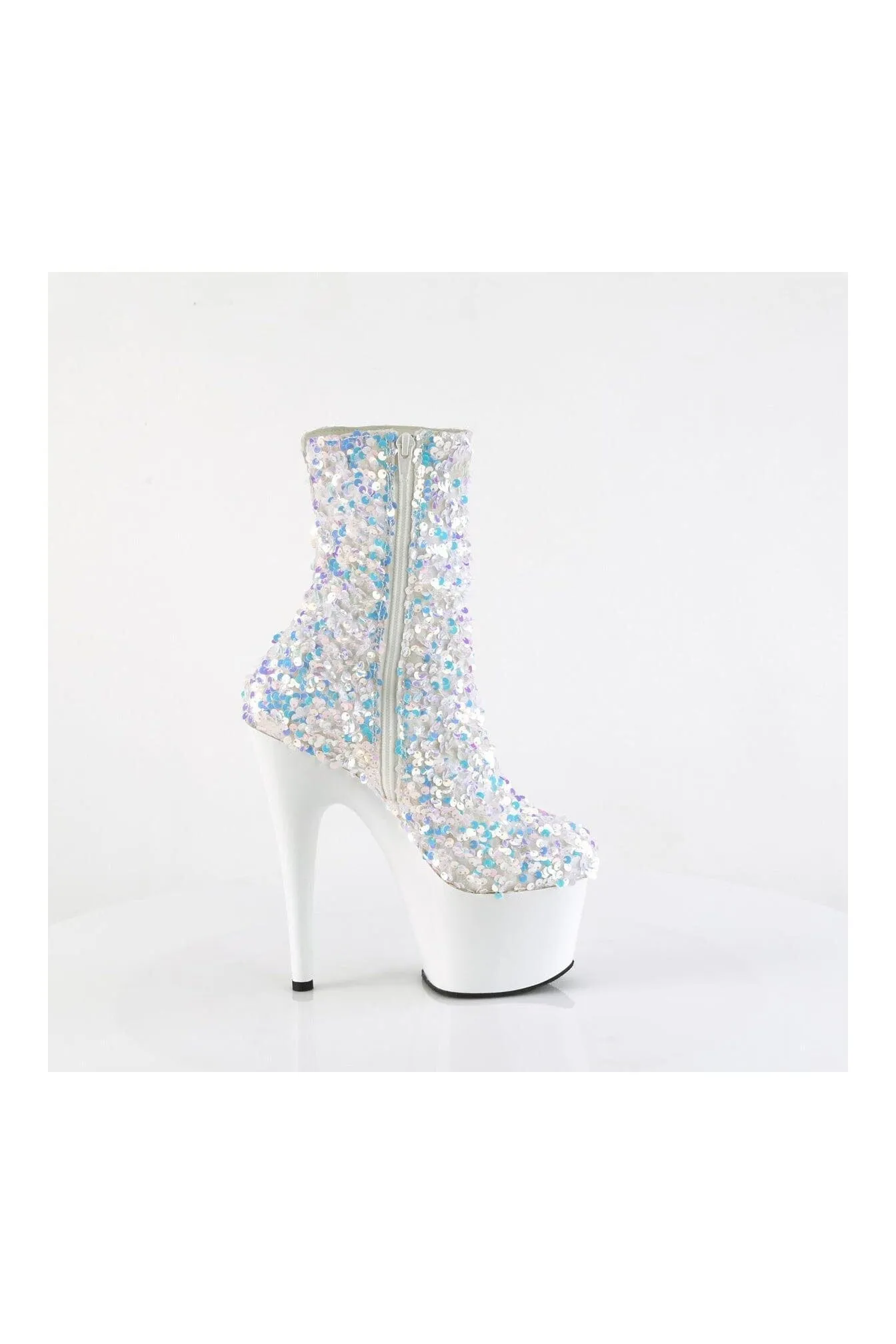ADORE-1042SQ White Sequins Ankle Boot
