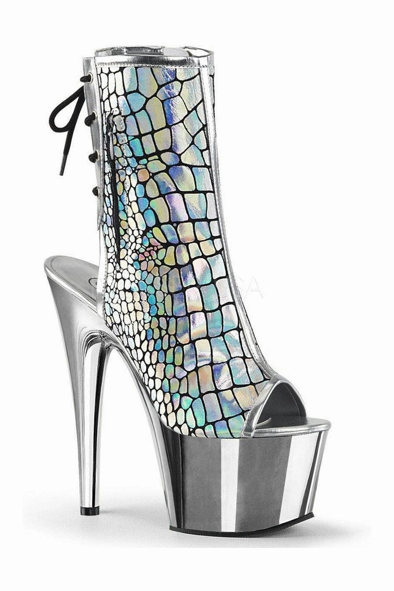 ADORE-1018HG Platform Boot  | Silver Faux Leather