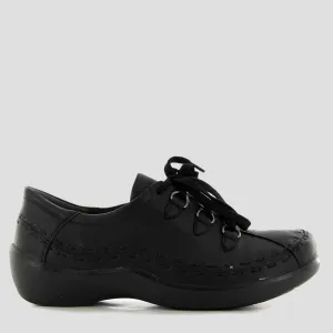 ALLSORTS XW - BLACK LEATHER LACE UP FLATS