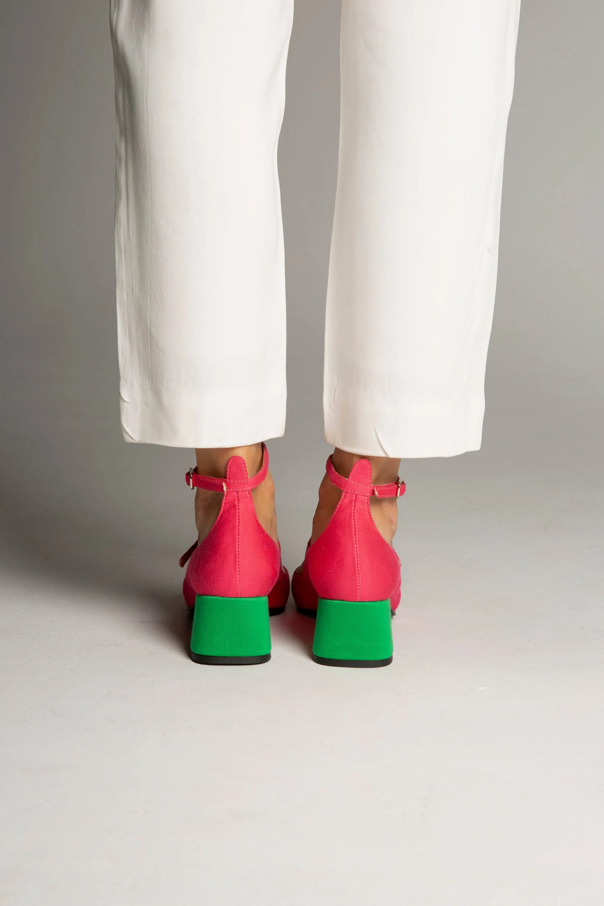 Bamboo Vegan Suede Mid Heeled Pumps | Pink & Green