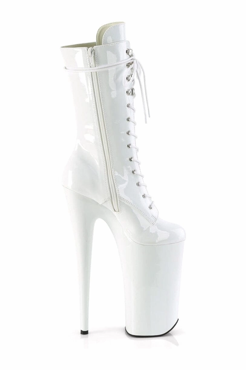 BEYOND-1050 White Patent Knee Boot