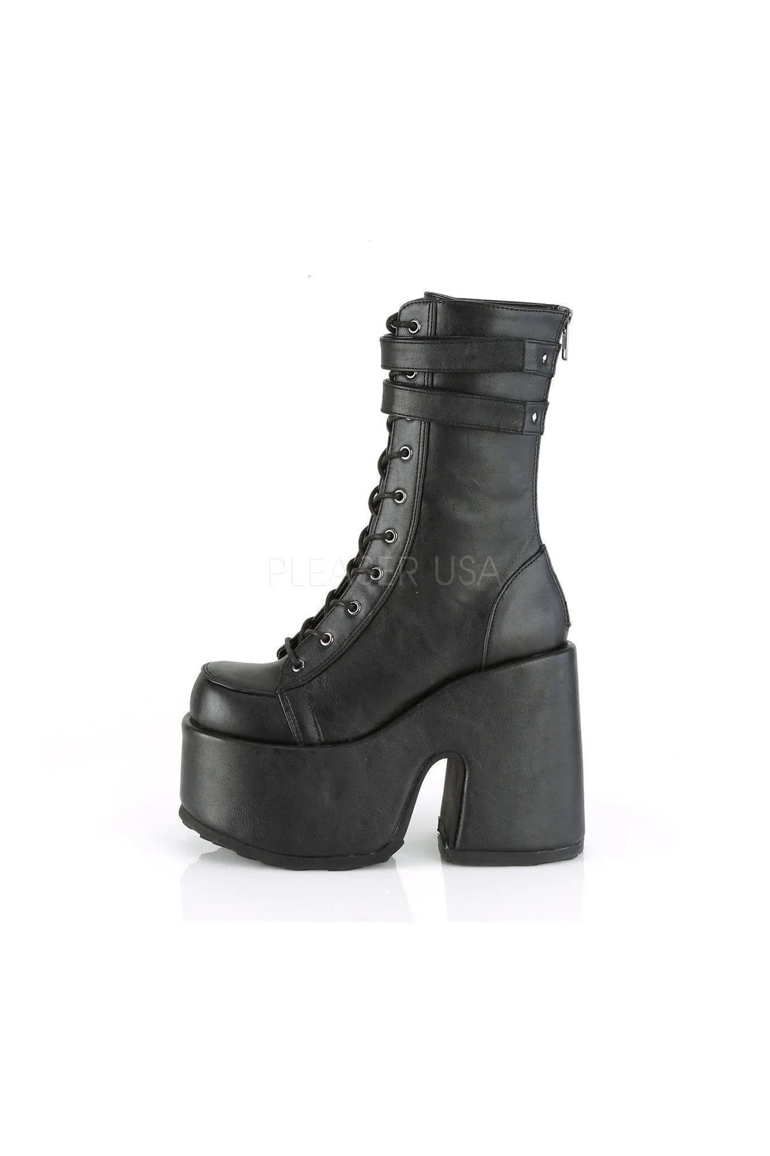 CAMEL-250 Demonia Ankle Boot | Black Faux Leather