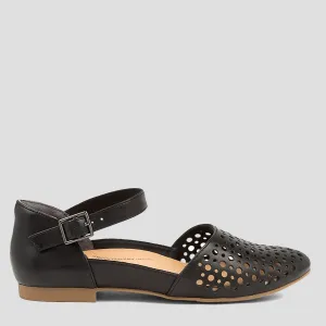 CARROLE XF - BLACK LEATHER FLATS