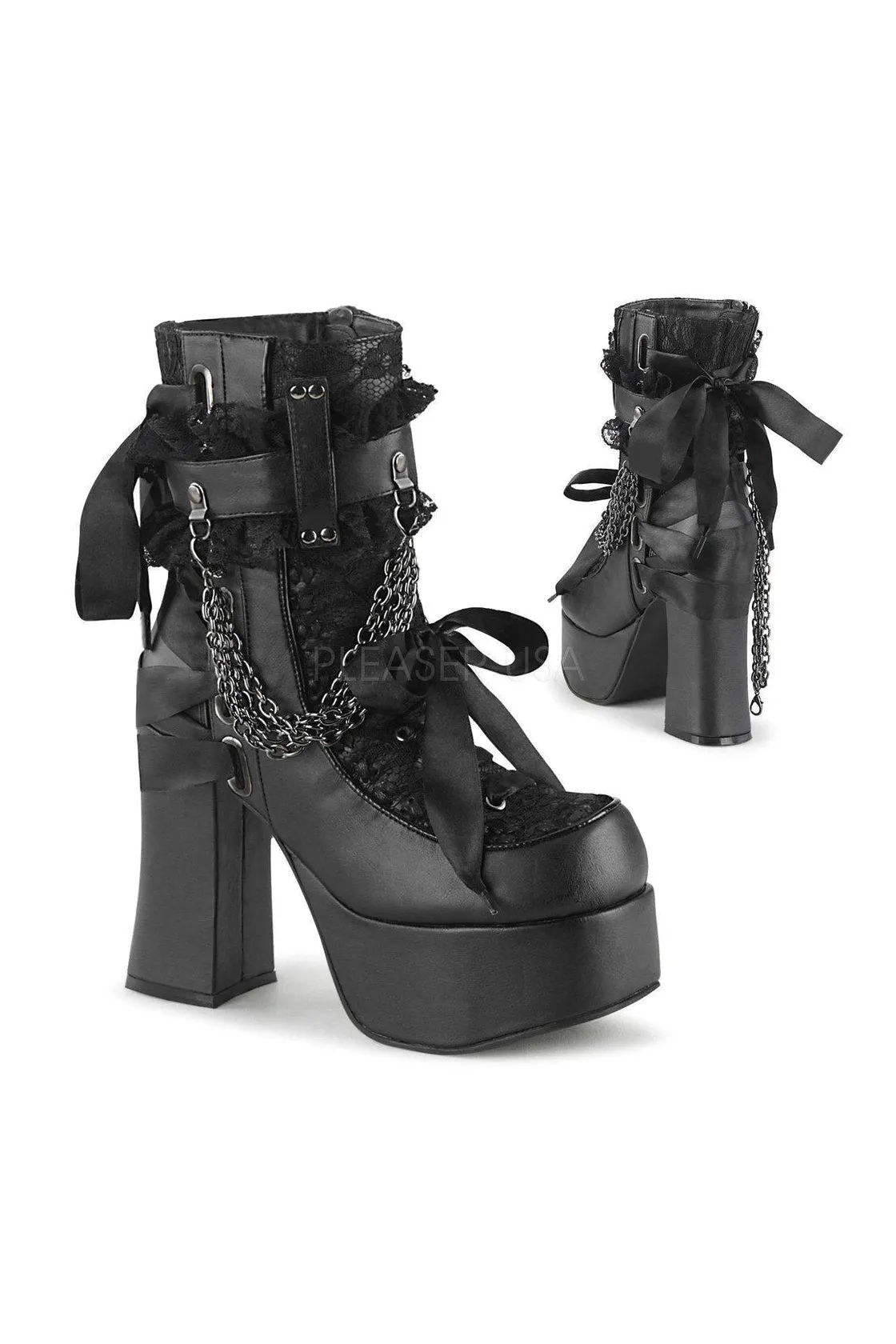 CHARADE-110 Demonia Ankle Boot | Black Faux Leather