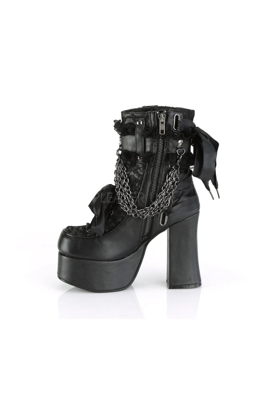 CHARADE-110 Demonia Ankle Boot | Black Faux Leather