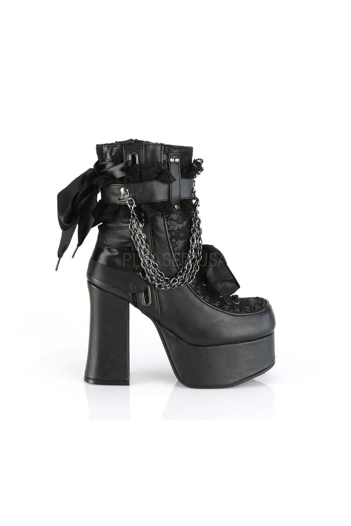CHARADE-110 Demonia Ankle Boot | Black Faux Leather
