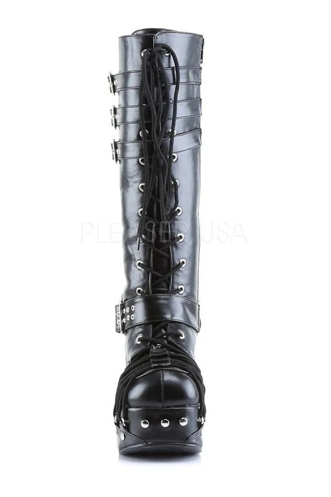 CHARADE-206 Knee Boot | Black Faux Leather