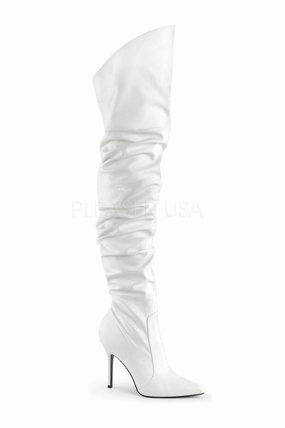 CLASSIQUE-3011 Thigh Boot  | White Faux Leather