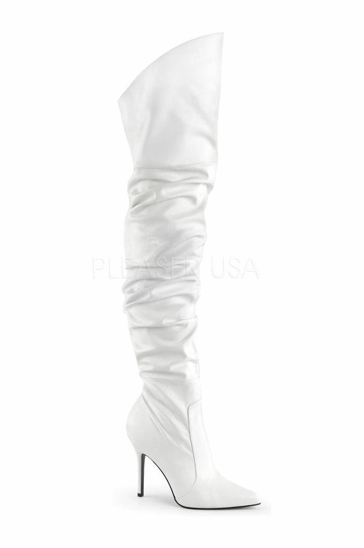 CLASSIQUE-3011 Thigh Boot  | White Faux Leather