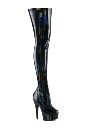 DELIGHT-3000HWR Black Patent Thigh Boot