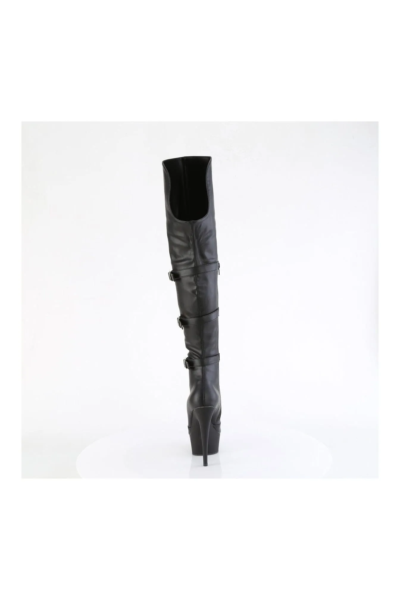 DELIGHT-3018 Black Faux Leather Thigh Boot