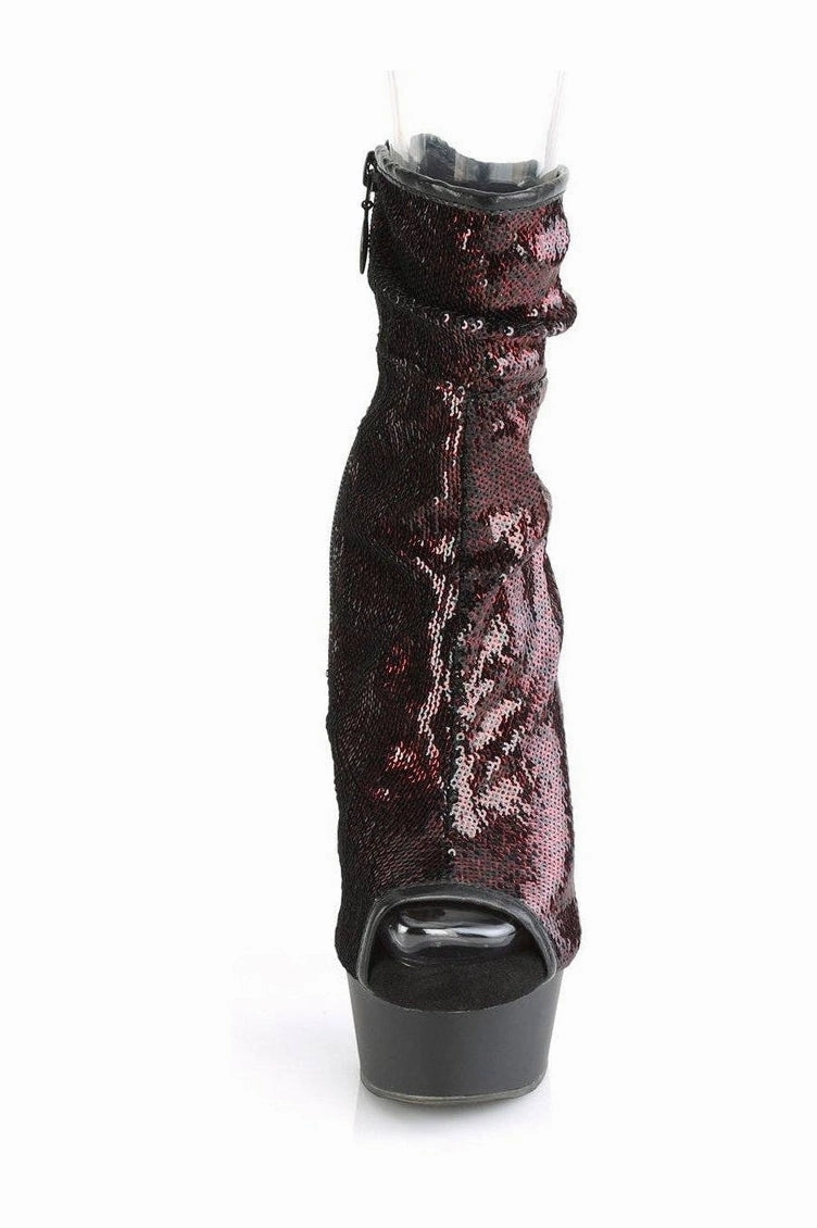 DELIGHT-1008SQ Exotic Boot | Burgundy Sequins