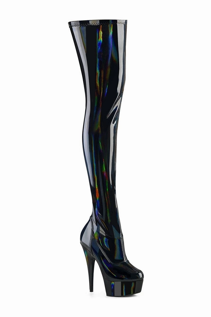 DELIGHT-3000HWR Black Patent Thigh Boot