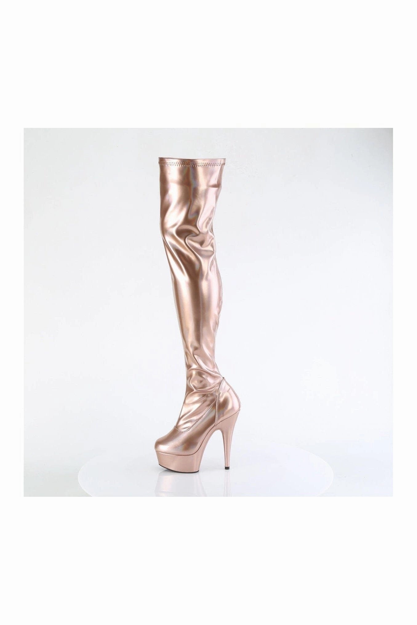 DELIGHT-3000HWR Rose Gold Patent Thigh Boot