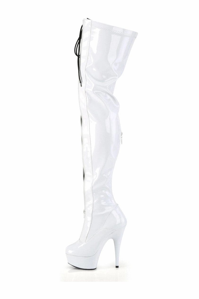 DELIGHT-3027 Thigh Boot | White Patent