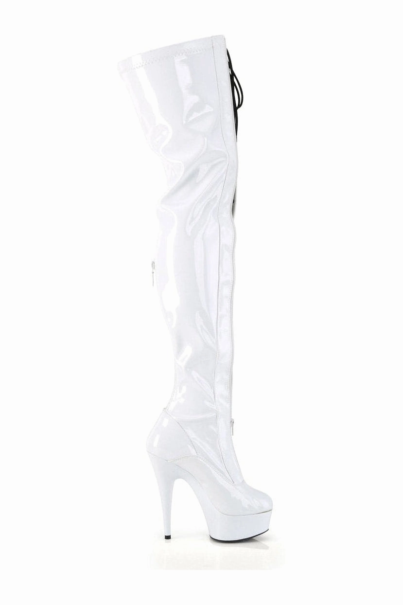 DELIGHT-3027 Thigh Boot | White Patent