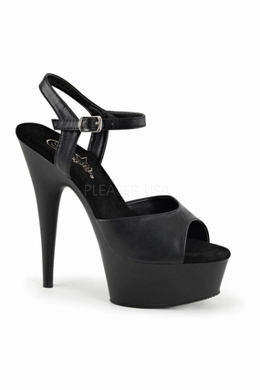DELIGHT-609 Platform Sandal  | Black Faux Leather