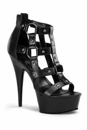 DELIGHT-682 Platform Sandal  | Black Faux Leather