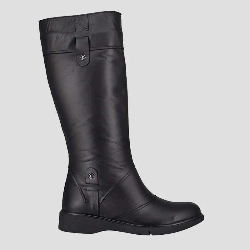EDIE - BLACK LEATHER LONG BOOTS
