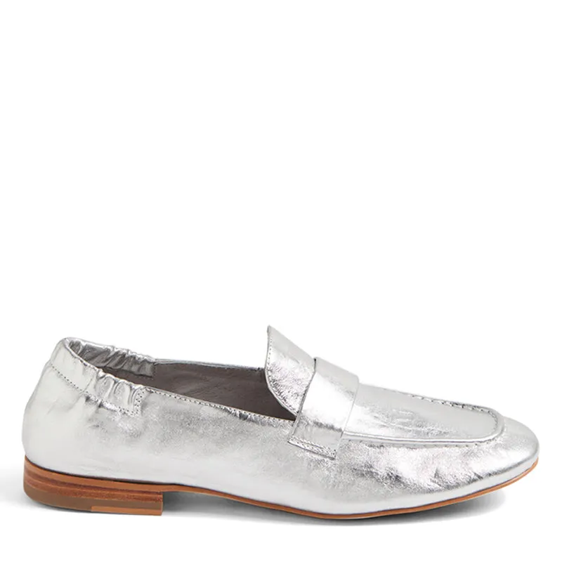 EFRAN W - SILVER METAL PRINT LEATHER LOAFER FLATS