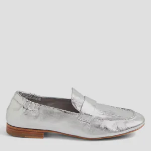 EFRAN W - SILVER METAL PRINT LEATHER LOAFER FLATS