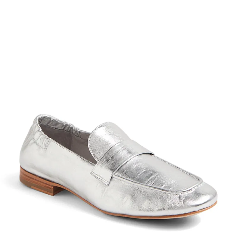 EFRAN W - SILVER METAL PRINT LEATHER LOAFER FLATS