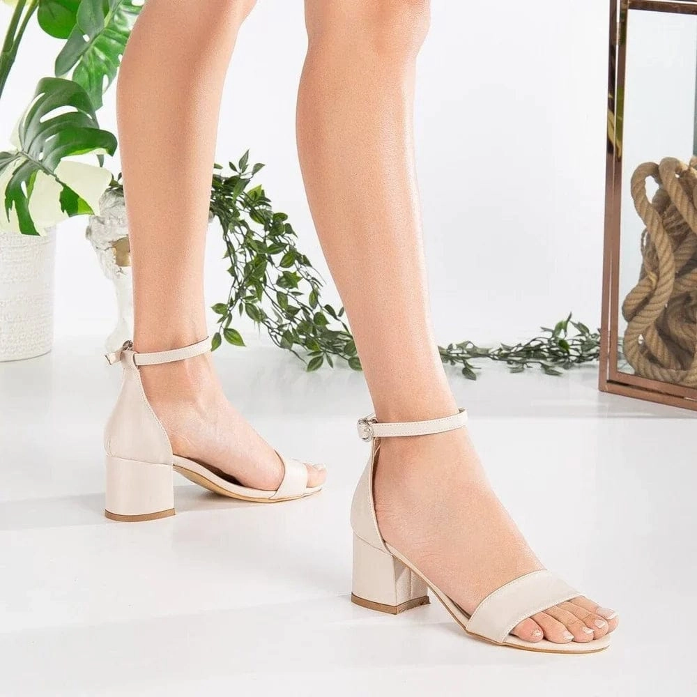 Ella Low Vegan Heels | Champagne