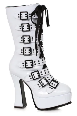 Ellie Shoes 557-MELINOE Chunky Heel Lace Up and Buckled Strapped Platform Ankle Boot