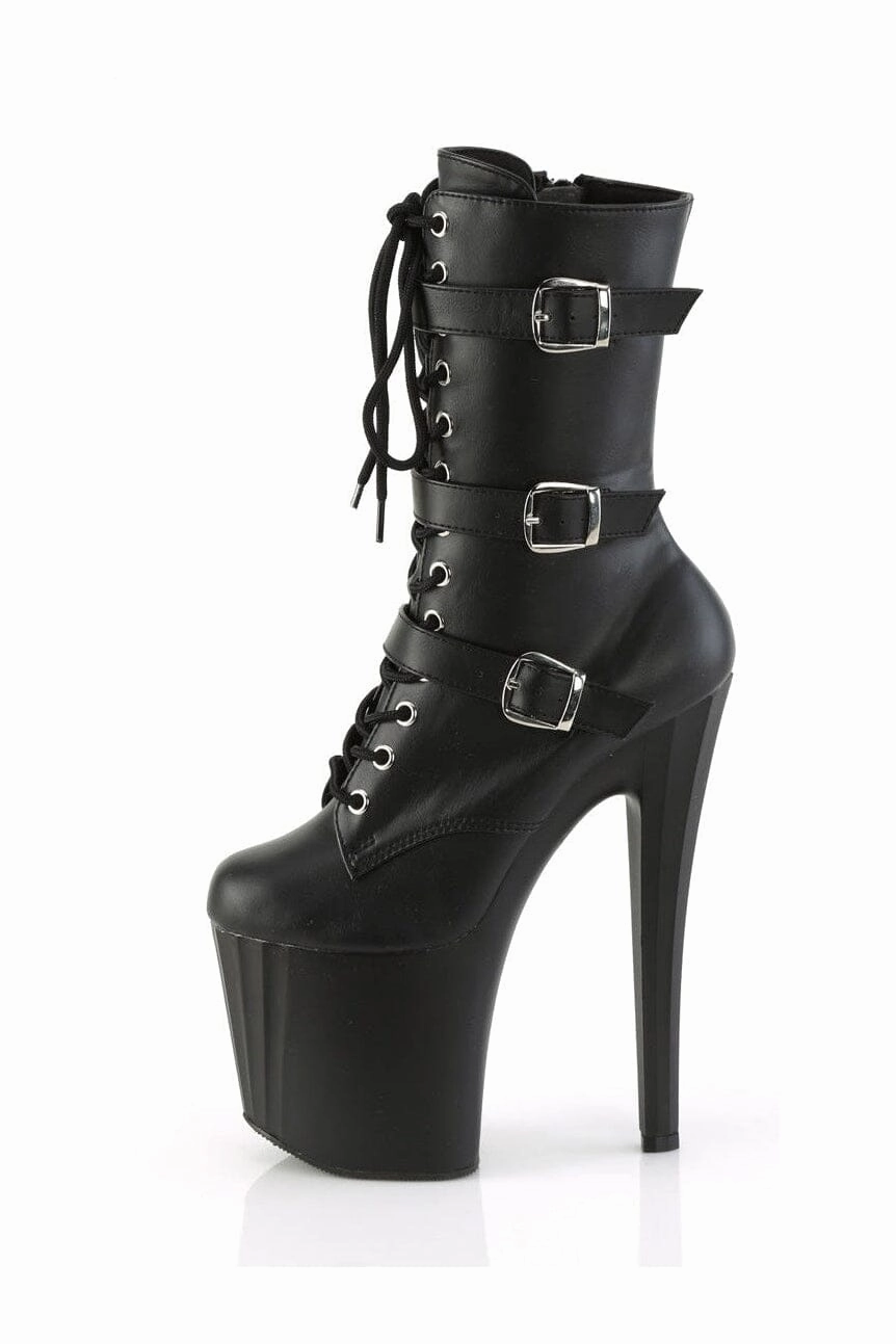 ENCHANT-1043 Black Faux Leather Ankle Boot