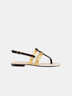 Gabriella Pinatex Vegan Leather Gladiator Sandals | Black & Gold
