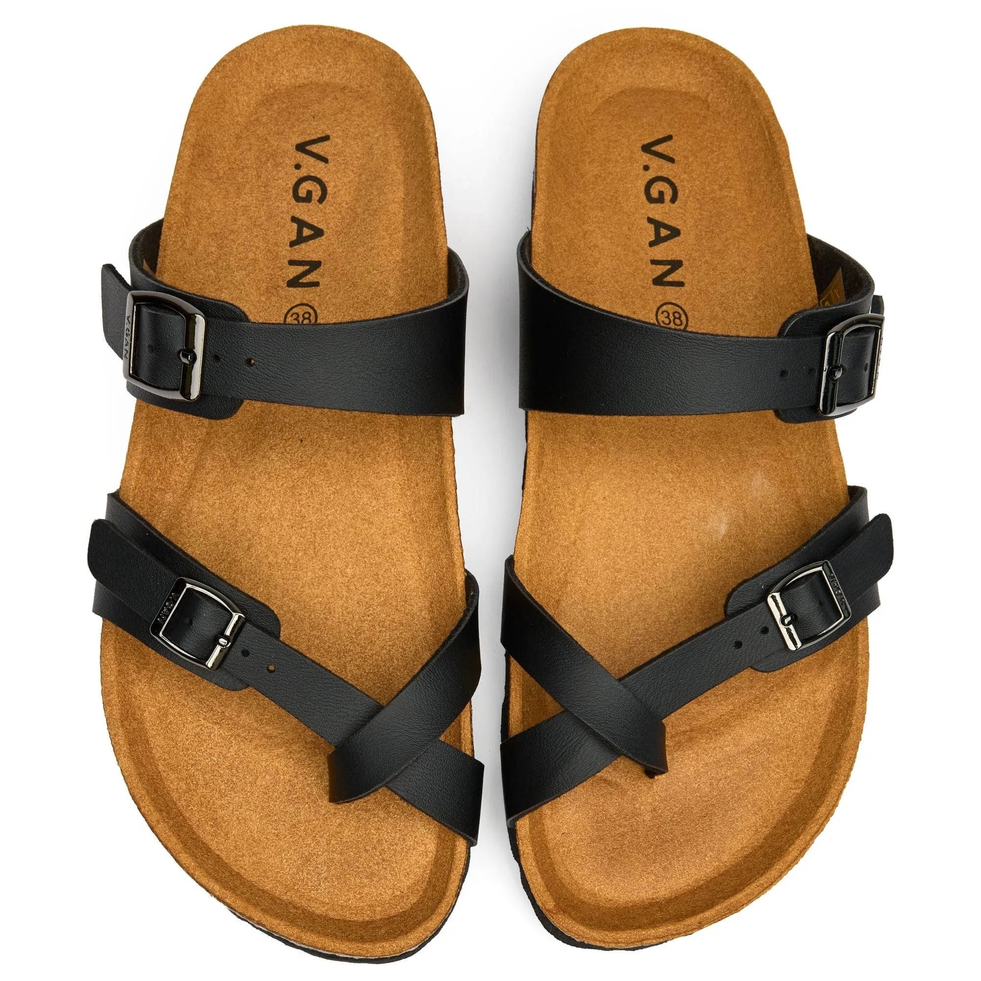 Garlic Women's Comfort Vegan Leather Footbed Sandals | Black