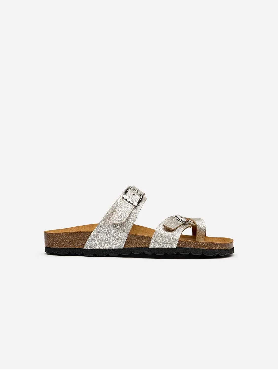 Garlic Women's Comfort Vegan Leather Footbed Sandals | Metallic