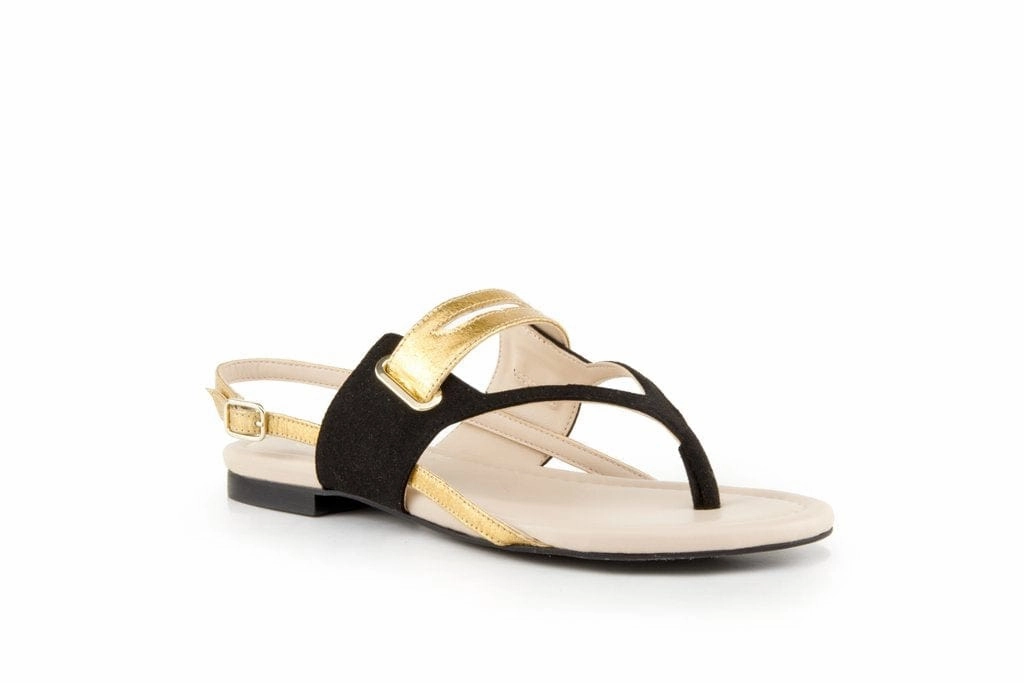 Grace Pinatex Vegan Leather Gladiator Sandals | Black & Gold