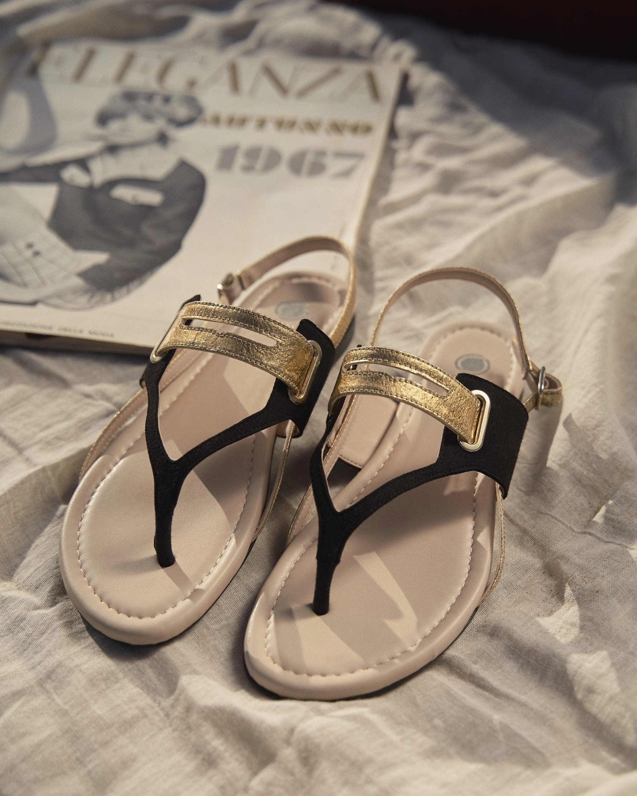 Grace Pinatex Vegan Leather Gladiator Sandals | Black & Gold