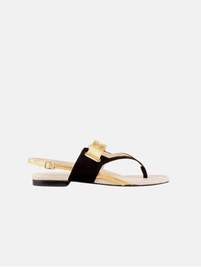 Grace Pinatex Vegan Leather Gladiator Sandals | Black & Gold