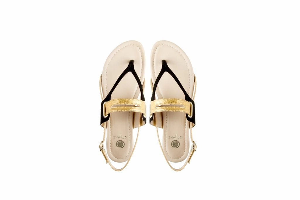 Grace Pinatex Vegan Leather Gladiator Sandals | Black & Gold
