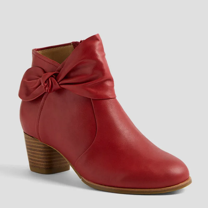 GROOVIE W - DARK RED LEATHER ANKLE BOOTS