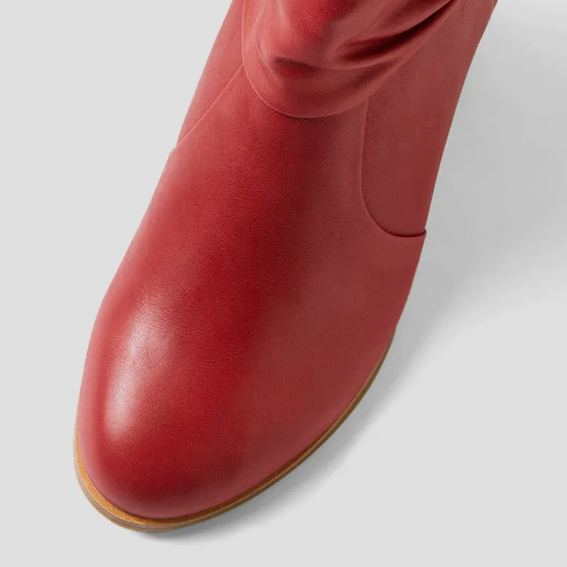 GROOVIE W - DARK RED LEATHER ANKLE BOOTS