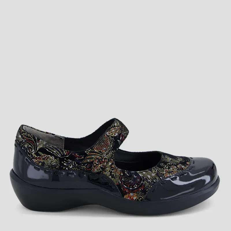 GUMMIBEAR W - BLACK ROYAL PRINT PATENT SUEDE MARY-JANE FLATS