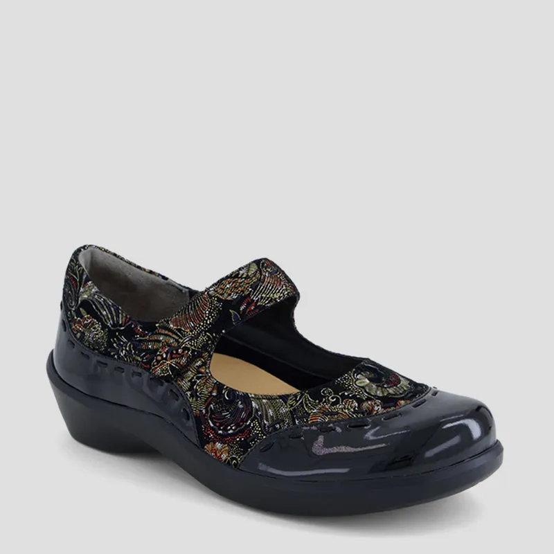 GUMMIBEAR W - BLACK ROYAL PRINT PATENT SUEDE MARY-JANE FLATS