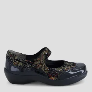 GUMMIBEAR W - BLACK ROYAL PRINT PATENT SUEDE MARY-JANE FLATS
