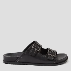 HAVRO W - BLACK LEATHER GUNMETAL SANDALS