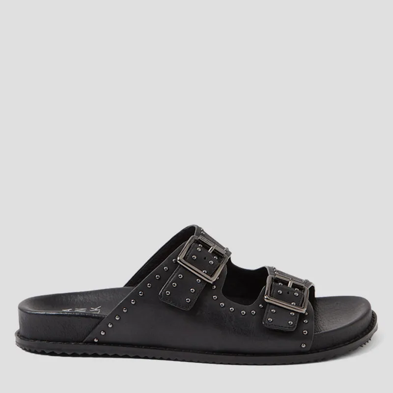 HAVRO W - BLACK LEATHER GUNMETAL SANDALS